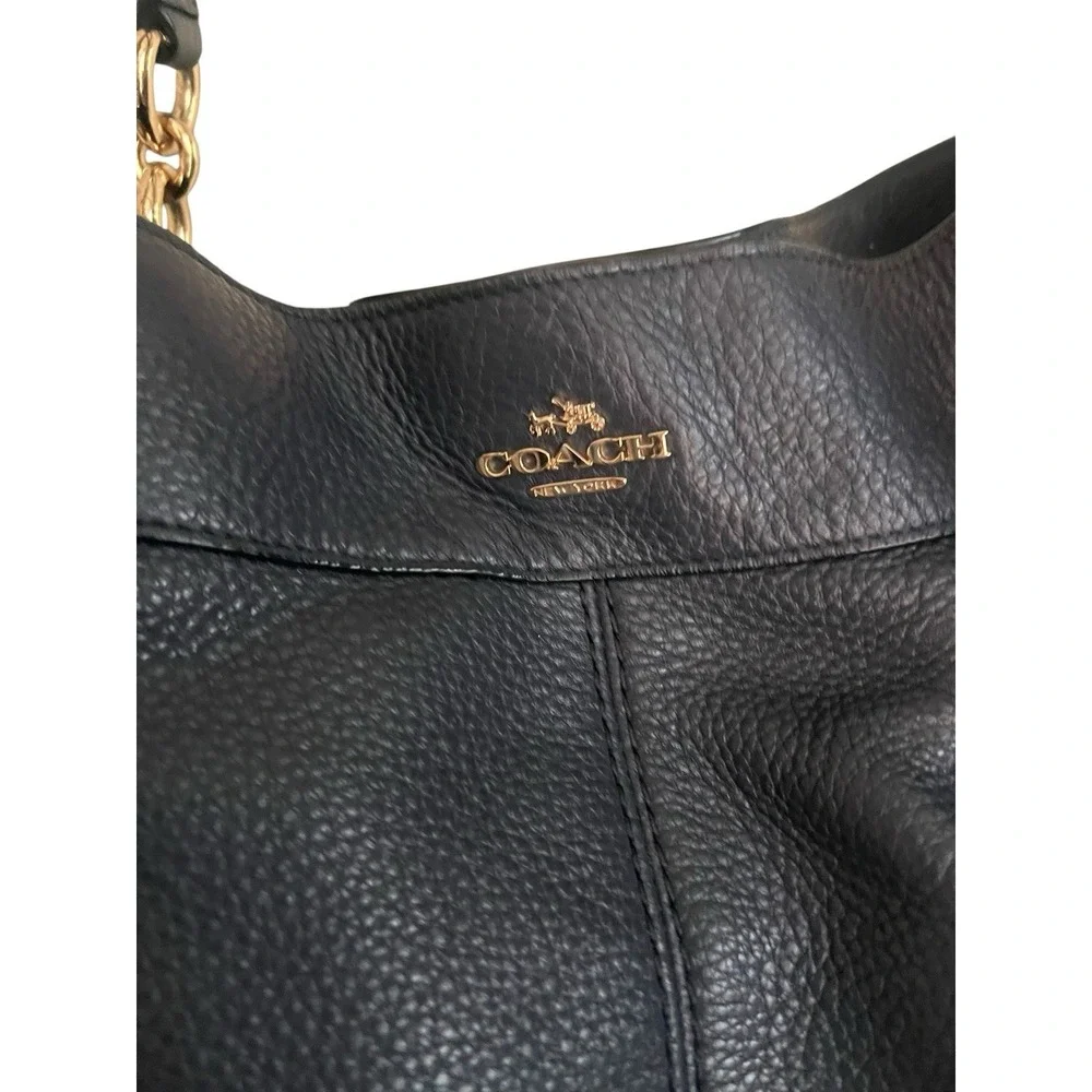 Coach Lexy F23511 Pebbled Leather Shoulder Hobo Bag Dark Gray Gold EUC